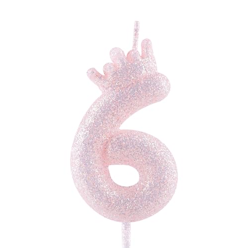 Glitzernde lila Krone Geburtstagskerze, 6. glitzernde lila Geburtstagskerze mit Zahl für Tortenverzierungen für Mädchen, Themenparty, Hochzeitstag, Feierlichkeiten von Zi Lan