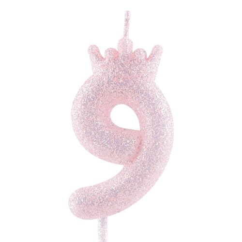 Glitzernde lila Krone Geburtstagskerze, 9. glitzernde lila Geburtstagskerze mit Zahl für Tortenverzierungen für Mädchen, Themenparty, Hochzeitstag, Feierlichkeiten von Zi Lan