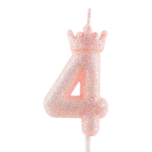 Glitzernde rosa Krone Geburtstagskerze, 4. glitzernde rosa Geburtstagskerze mit Zahl für Tortenverzierungen für Mädchen, Themenparty, Hochzeitstag, Feierlichkeiten von Zi Lan
