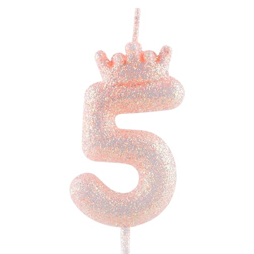 Glitzernde rosa Krone Geburtstagskerze, 5. glitzernde rosa Geburtstagskerze mit Zahl für Tortenverzierungen für Mädchen, Themenparty, Hochzeitstag, Feierlichkeiten Glitzernde rosa Krone Geburtstagskerze, 5. glitzernde rosa Geburtstagskerze mit Zahl für Tortenverzierungen für Mädchen, Themenparty, Hochzeitstag, Feierlichkeiten von Zi Lan