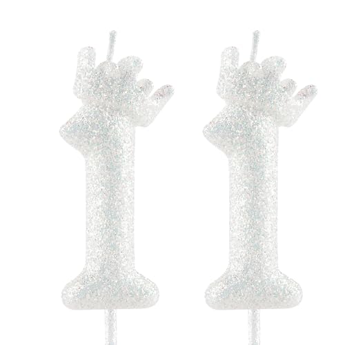 Glitzernde weiße Krone Geburtstagskerze, 11. glitzernde weiße Geburtstagskerze mit Zahl für Tortenverzierungen für Mädchen, Themenparty, Hochzeitstag, Feierlichkeiten von Zi Lan