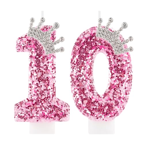 Zi Lan 10 Geburtstag Kerzen für Mädchen, rosa Krone Nummer 10 Cake Topper Dekorationen für Frauen Party Hochzeit Jahrestag Feier Supplies von Zi Lan