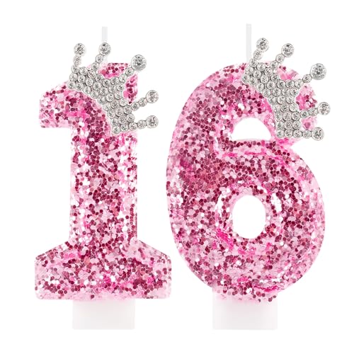 Zi Lan 16 Geburtstag Kerzen für Mädchen, rosa Krone Nummer 16 Cake Topper Dekorationen für Frauen Party Hochzeit Jahrestag Feier Supplies Zi Lan 16 Geburtstag Kerzen für Mädchen, rosa Krone Nummer 16 Cake Topper Dekorationen für Frauen Party Hochzeit Jahrestag Feier Supplies von Zi Lan