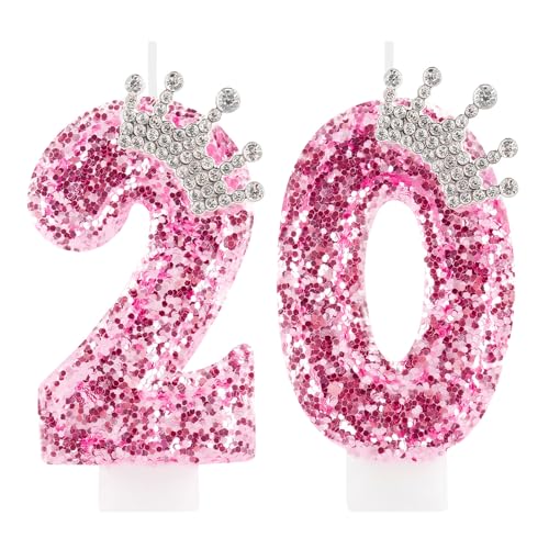 Zi Lan 20 Geburtstag Kerzen für Mädchen, rosa Krone Nummer 20 Cake Topper Dekorationen für Frauen Party Hochzeit Jahrestag Feier Supplies von Zi Lan