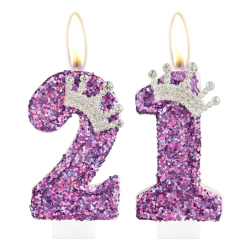 Zi Lan 21 Geburtstag Kerzen für Mädchen, lila Krone Nummer 21 Kerze für Kuchen Topper Dekorationen für Mädchen Geburtstag Party Hochzeit Jahrestag Feier Zubehör von Zi Lan