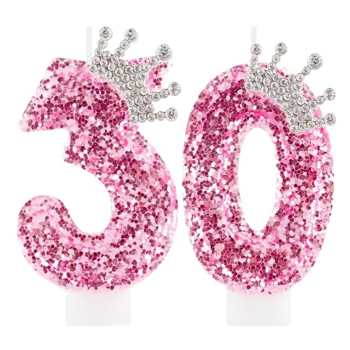 Zi Lan 30 Geburtstag Kerzen für Mädchen, rosa Krone Nummer 30 Cake Topper Dekorationen für Frauen Party Hochzeit Jahrestag Feier Supplies von Zi Lan