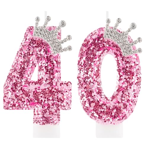 Zi Lan 40 Geburtstag Kerzen für Mädchen, rosa Krone Nummer 40 Cake Topper Dekorationen für Frauen Party Hochzeit Jahrestag Feier Supplies von Zi Lan