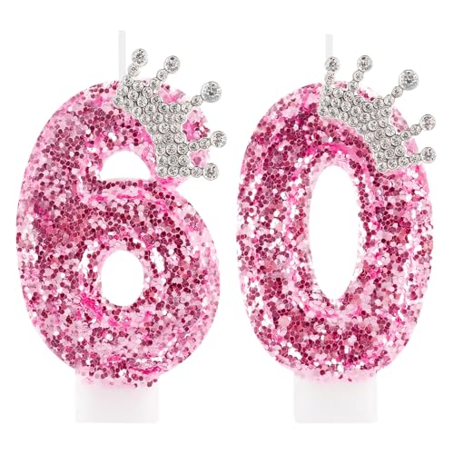 Zi Lan 60 Geburtstag Kerzen für Mädchen, rosa Krone Nummer 60 Cake Topper Dekorationen für Frauen Party Hochzeit Jahrestag Feier Supplies von Zi Lan