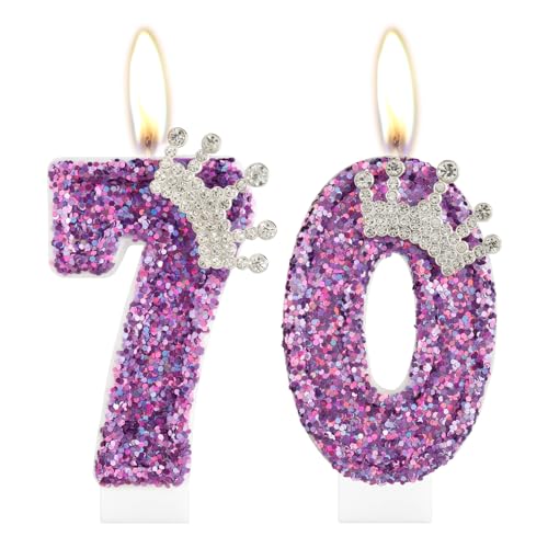 Zi Lan 70 Geburtstag Kerzen für Mädchen, lila Krone Nummer 70 Kerze für Kuchen Topper Dekorationen für Mädchen Geburtstag Party Hochzeit Jahrestag Feier Zubehör von Zi Lan
