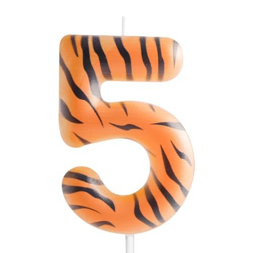 Zi Lan Geburtstagskerze zum 5. Geburtstag, Motiv: Tigerstreifen, Dschungel-Tier-Thema, Kuchenaufsatz für Jungen, Mädchen, Kindergeburtstag, Party-Dekorationen von Zi Lan
