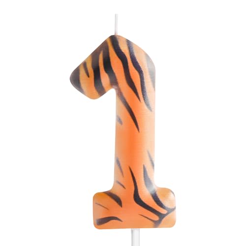 Zi Lan Tiger Geburtstagskerze Nummer 1, Dschungeltier-Tiger-Streifen, 1. Geburtstag, Zahlenkerze, Zoo-Tier-Thema, Kuchendekoration für Jungen, Mädchen, Kindergeburtstag, Party-Dekoration, von Zi Lan