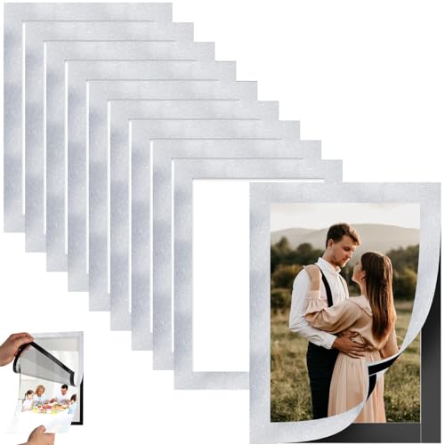 Ziamzra 10 Stück Magnetrahmen 13x17cm Bilderrahmen Magnetisch Selbstklebender Magnet Bilderrahmen A6 Diamond Painting Bilderrahmen Silber für 10x15cm Geburtstags Hochzeits Fotografie-Ausstellung von Ziamzra