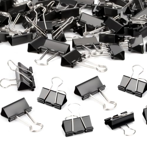 Ziamzra 100 Stück Foldback Klammern 25MM Büroklammern Schwarz Klammern Metall Binder Clips Mini Papierklammern Vielzweckklammern für Bürobedarf Papier Foto Notizen Heim Schul von Ziamzra