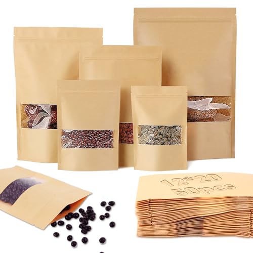 Ziamzra 50 Stück Kekstüten Papier Kraftpapier Tüten 12X20cm Papiertüten mit Fenster Wiederverwendbar Papiertüten Braun Verschließbare Tüten für Nüsse Kaffeebohnen Teeblätter Süßigkeiten Snacks Ziamzra 50 Stück Kekstüten Papier Kraftpapier Tüten 12X20cm Papiertüten mit Fenster Wiederverwendbar Papiertüten Braun Verschließbare Tüten für Nüsse Kaffeebohnen Teeblätter Süßigkeiten Snacks von Ziamzra