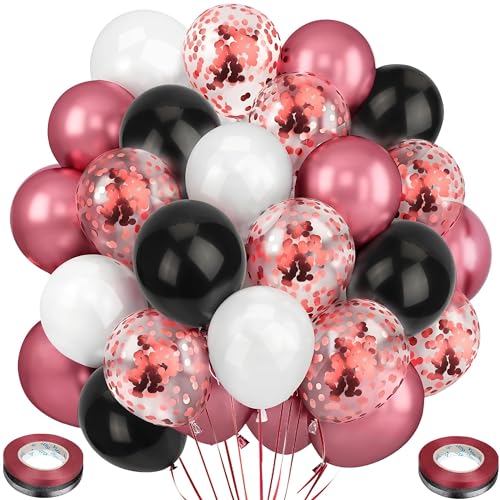 Ziamzra 60 Stück Ballons Geburtstag Set Luftballons Rot Metallic Konfetti Luftballons Schwarz Weiße 12 Zoll Helium Ballons Glitzer mit Bändern für Hochzeit Silvester Jubiläum Kinder Mottoparty Deko von Ziamzra