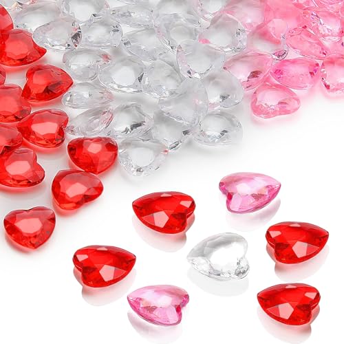 Ziamzra 600 Stück Diamantene Deko 12mm Herz Diamantene Hochzeit Deko Acryl Glassteine Deko Kristall Deko für DIY Streudeko Hochzeit Tischdeko Vasen Valentinstag -Transparent/Rot/Rosat von Ziamzra