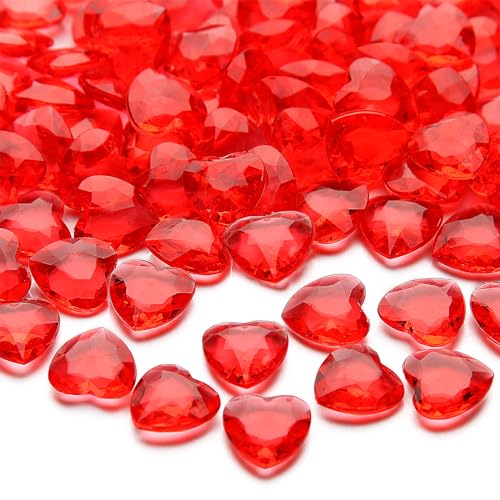 Ziamzra 600 Stück Streudeko Herz Rot Diamantene Hochzeit Tischdeko Geburtstag Kristall Deko Glassteine Deko Acryl Dekosteine für DIY Vase Valentinstag - 12mm von Ziamzra