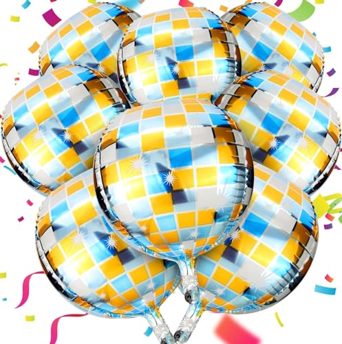 Ziamzra 8 Stück Blau-Gold Discokugel Luftballon Discokugel Set Disco Deko Metallic 4D Folienballons 22 Zoll Helium Ballons für 70er 80er 90er Party Hochzeit Geburtstag Mottoparty Silvester Dekoration von Ziamzra