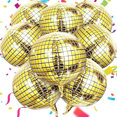 Ziamzra 8 Stück Gold Discokugel Luftballon Discokugel Set Disco Deko Metallic 22 Zoll Helium Ballons 4D Folienballons für 60er 70er 80er 90er Party Hochzeit Geburtstag Silvester Mottoparty Deko von Ziamzra