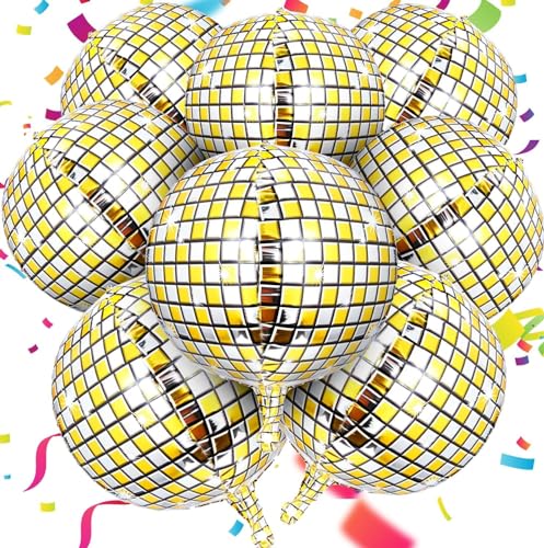 Ziamzra 8 Stück Gold-Silber Discokugel Luftballon Discokugel Set Disco Deko Metallic 22 Zoll Helium Ballons 4D Folienballons für 70er 80er 90er Party Hochzeit Geburtstag Silvester Mottoparty Deko von Ziamzra