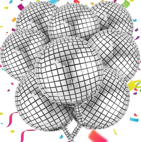 Ziamzra 8 Stück Silber Discokugel Luftballon Discokugel Set Disco Deko Metallic 4D Folienballons 22 Zoll Helium Ballons für 70er 80er 90er Party Hochzeit Geburtstag Mottoparty Silvester Dekoration von Ziamzra