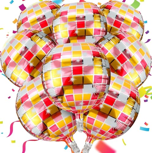 Ziamzra 8 Stück Rot-Gold Discokugel Luftballon Discokugel Set Disco Deko Metallic 22 Zoll Helium Ballons 4D Folienballons für 70er 80er 90er Party Hochzeit Geburtstag Silvester Mottoparty Dekoration von Ziamzra