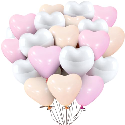 Ziamzra 90 Stück Herzluftballons Luftballons Hochzeit Helium Ballons Hochzeit 10 Zoll Herz Naturlatex Ballons Matt Luftballons für Hochzeit Verlobung Valentinstag Partydeko(Rosa Weiß Orange） von Ziamzra