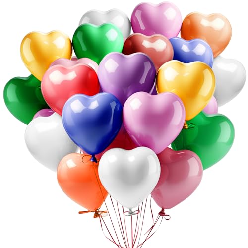 Ziamzra 90 Stück Herzluftballons Mehrfarbig Luftballons Hochzeit Helium Ballons Hochzeit 10 Zoll Luftballons Herz Naturlatex Ballons Matt Luftballons für Hochzeit Verlobung Valentinstag Partydeko von Ziamzra