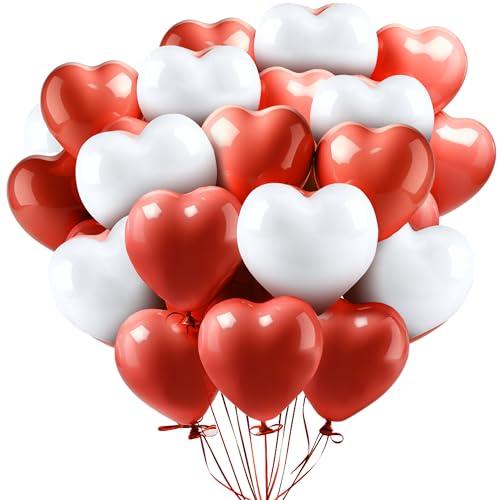 Ziamzra 90 Stück Herzluftballons Rot Weiß Hochzeit Luftballons Helium Ballons Hochzeit 10 Zoll Herz Naturlatex Ballons Matt Luftballons Herzballons für Hochzeit Verlobung Valentinstag Partydeko von Ziamzra
