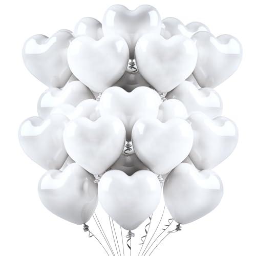 Ziamzra 90 Stück Herzluftballons Weiß Hochzeit Herzluftballons Helium 10 Zoll Luftballons Herz Naturlatex Matt Luftballons Herzballons für Hochzeit Valentinstag Partydeko Verlobung von Ziamzra