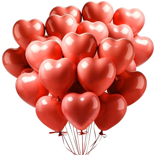 Ziamzra 90 Stück Luftballons Hochzeit Rot Herzluftballons Helium Ballons Hochzeit 10 Zoll Herz Naturlatex Ballons Matt Luftballons Herzballons für Hochzeit Verlobung Partydeko Valentinstag von Ziamzra