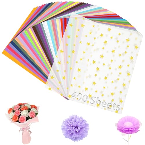 Ziamzra Transparentpapier Bunt 400 Sheets Seidenpapier Bunt 40 Colours Buntes Papier Transparentpapier A4 Tissue Paper für Papierblumen Basteln Wedding Birthday Christmas Gift DIY Decoration von Ziamzra