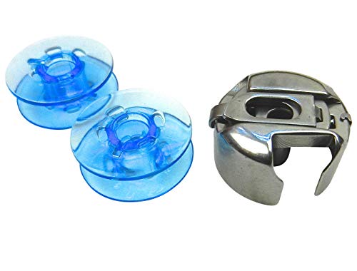 Spulenkapsel + 2 Blaue Kunststoff Spulen für Pfaff Creative & Select Nähmaschinen von ZickZackNaehmaschine