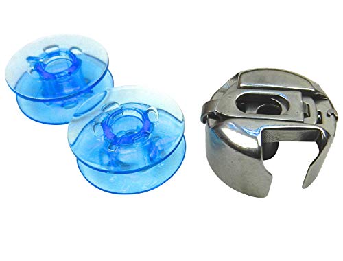 Spulenkapsel + 2 Blaue Kunststoff Spulen für Pfaff Expression Nähmaschine Spulenkapsel + 2 Blaue Kunststoff Spulen für Pfaff Expression Nähmaschine von ZickZackNaehmaschine