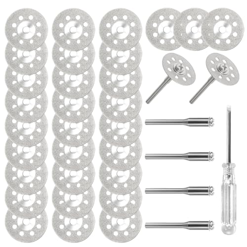 35 Stück Diamant Trennscheiben (22mm) für Dremel - Zubehör für Stein, Glas, Fliese - Mini Diamantscheiben mit 4 Stück 3 mm Dorn - Dremel Trennscheibe Metall, Sägeblatt, Diamantscheibe von Zidoley