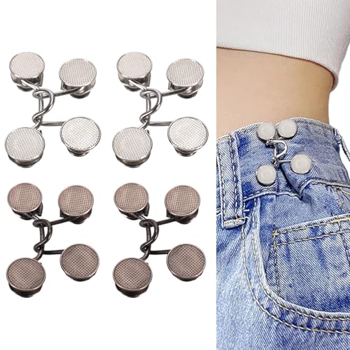 8 Sets Verstellbare Nagelfreie Taillenschnallen Hose Enger Machen Clip, Nähfreiknopf Button Pins Abnehmbarer Jeansknopf Hosen Clips für Hosen Jeans (4 Gunmetal + 4 Silber) von Zidoley
