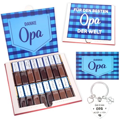Bester Opa Geschenk Geburtstag Aufkleber Set Passend für Merci Schokolade 250g, Bester Papa mit vorgedruckten und Blanko Aufklebern Vatertag Grußkarte + Schlüsselanhänger (ohne Schokolade) von Zidoley