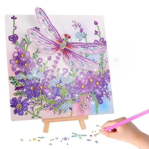 Diamond Painting Kinder mit Holz Leinwand, Geschenke Mädchen 6 7 8 9 10 11 Jahre, Bastelset Kinder ab 6 Jahre, Basteln Mädchen 8 Jahre, DIY Kreatives Geburtstagsgeschenk (Libelle) von Zidoley