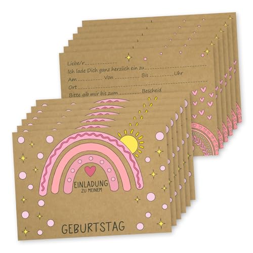 Zidoley 12 x Einladungskarten Kindergeburtstag Mädchen, Einladungskarten Geburtstag Junge, Kraftpapier Regenbogen Geburtstagseinladungen Kinder, DIY Partyeinladungen für Geburtstage (12 x Karten) von Zidoley