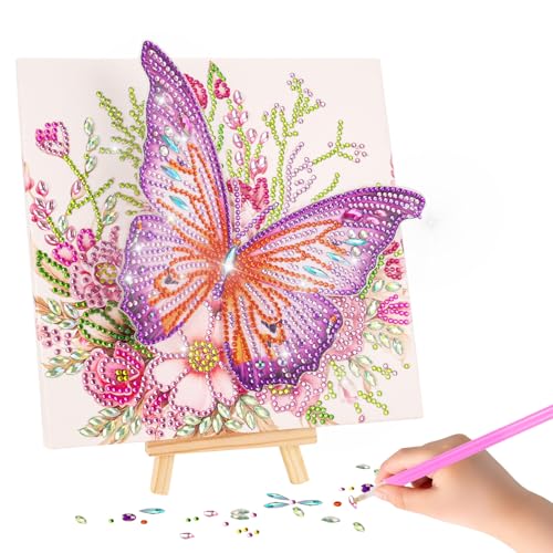 Zidoley Diamond Painting Kinder mit Holz Leinwand, Geschenke Mädchen 6 7 8 9 10 11 Jahre, Bastelset Kinder ab 6 Jahre, Basteln Mädchen 8 Jahre, DIY Kreatives Geburtstagsgeschenk (Schmetterling) von Zidoley