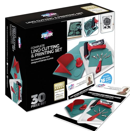 Zieler Lino Schneid- und Druckset 30-teiliges Set. Geeignet für alle Niveaus. Mit einer 16-seitigen Anleitung von Zieler