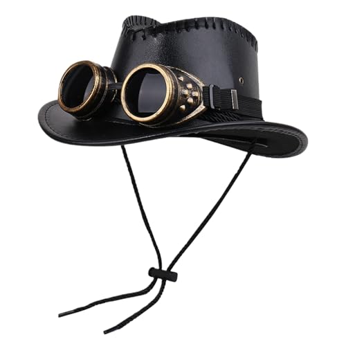 Ziennhu Cowboyhut für Frauen und Männer, Western Wildleder Panama Hats Cowboyy | Deluxe Hass mit Brille, Steampunk, Kopfbedeckung, Themenparty, Karneval | Unisex Food Dress Accessoire von Ziennhu