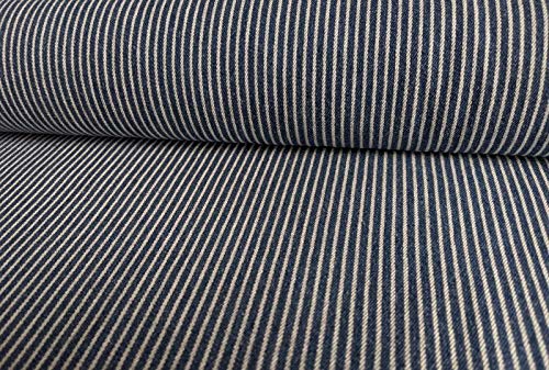 Oshkosh Denimstoff, Jeansstoff Marine mit weißen Streifen als Meterware zum Nähen, 50 cm von Zierstoff einfach nähen