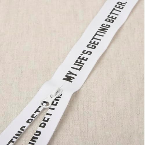 Reißverschluss, teilbarer Reißverschluss, Weiß mit Schrift - Jackenreißverschluss, 60 cm Reißverschluss, teilbarer Reißverschluss, Weiß mit Schrift - Jackenreißverschluss, 60 cm von Zierstoff einfach nähen