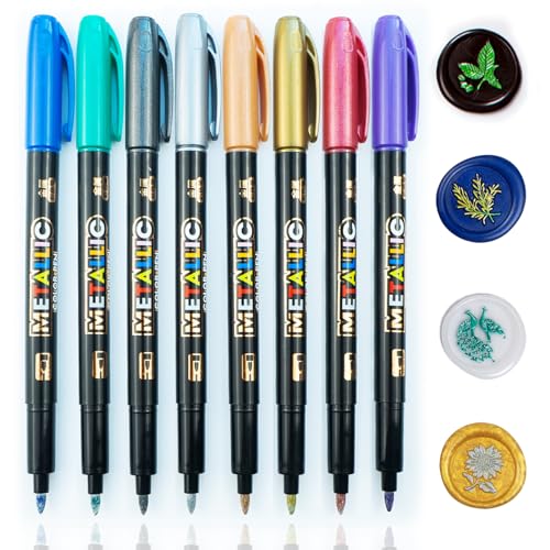 Wachssiegelstift, Zifospy 8 PCS Wachsstift zum Dekorieren von Wachssiegelstempeln, Premium-Metallic-Marker-Farbstift für Hochzeitswachsumschlagsiegel (8 PCS Metallic Color Pen) von Zifospy