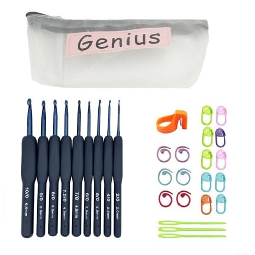 9 Größen Edelstahl-Häkelnadeln, ergonomisch geformt für reduzierte Belastung der Hand (tibetischer grüner Anzug mit Werkzeugpaket) von Zilimontt