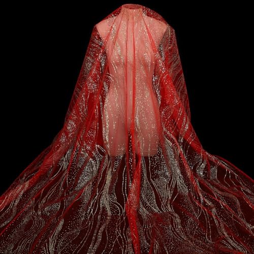 Eleganter Netzstoff mit Paillettenstruktur für Schleifen, Ornamente und verschiedene Dekorationen (rot) von Zilimontt