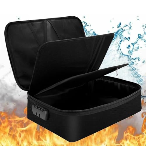 Feuerfeste Dokumentenbox, 30,5 x 21 cm, wasserdichte Dokumententasche mit Taschen, Akkordeon-Ordner, Dokumenten-Organizer und Etiketten, tragbare Aktenaufbewahrungsbox, Schwarz (L) von Zilimontt