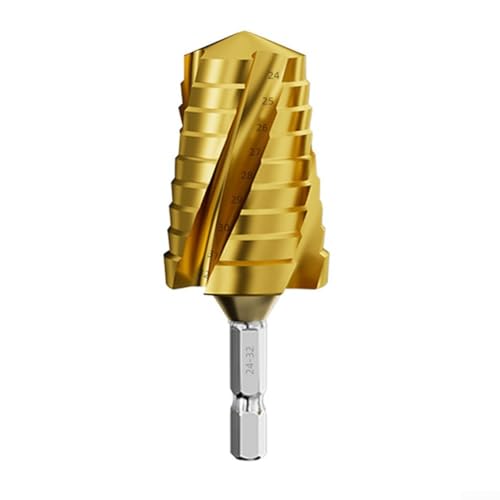 Zilimontt HSS-Stahl-Stufenbohrer, 4-schneidig, Metall, Holz, Kunststoff, Fräserwerkzeug mit Tiefenmarkierung, 14–24 mm, 24–32 mm, für professionelle Werkstattausrüstung (Gold, 24–32 mm) von Zilimontt