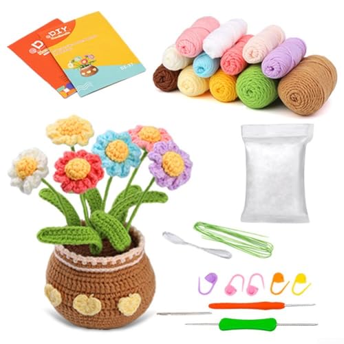 Zilimontt Häkelblumen-Set mit schrittweisen Anleitungen, perfekt für neue Bastler (farbige Chromosomen) von Zilimontt